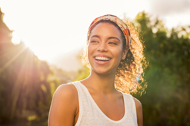 Woman enjoying a peaceful nature setting
